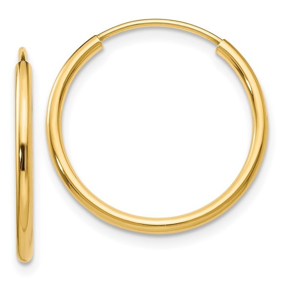 14k Yellow Gold 1.5mm Polished Round Endless Hoop Earrings 17 L x 17 mm W